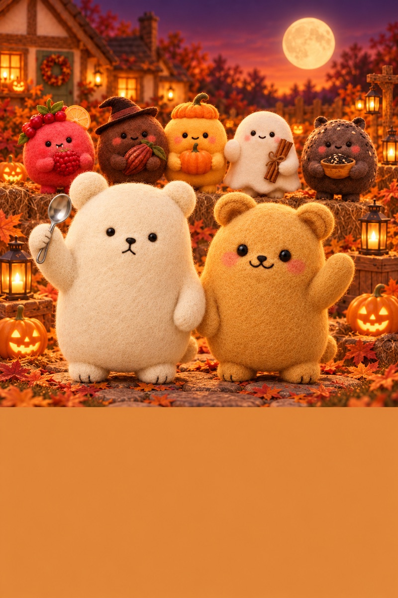 満月の夜、見送るくいしんぼうのクマとクッキークマと味の5人